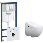 Комплект унитаза Am.Pm Awe с инсталляцией Grohe, клавиша хром, крышка-биде микролифт (C111738WH, CCC7851WH, 38775001)