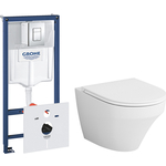 Комплект унитаза Am.Pm Inspire с инсталляцией Grohe, клавиша хром, сиденье микролифт (C501700WH, C507853WH, 38775001)