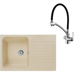 Кухонная мойка и смеситель GranFest Quarz GF-Z78, Lemark Comfort LM3070C с сифоном, бежевая
