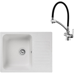 Кухонная мойка и смеситель GranFest Quarz GF-Z13, Lemark Comfort LM3070C с сифоном, белая