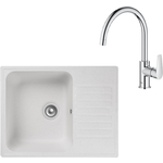 Кухонная мойка и смеситель GranFest Quarz GF-Z13, Grohe BauEdge 31367001 с сифоном, белая