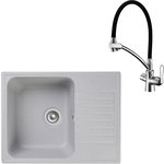 Кухонная мойка и смеситель GranFest Quarz GF-Z13, Lemark Comfort LM3070C с сифоном, серая
