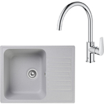 Кухонная мойка и смеситель GranFest Quarz GF-Z13, Grohe BauEdge 31367001 с сифоном, серая