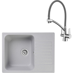 Кухонная мойка и смеситель GranFest Quarz GF-Z13, Lemark Comfort LM3071C-Gray с сифоном, серая