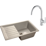 Кухонная мойка и смеситель GranFest Practik GF-P760L, Grohe BauEdge 31367001 с сифоном, серая