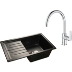 Кухонная мойка и смеситель GranFest Practik GF-P760L, Grohe BauEdge 31367001 с сифоном, черная