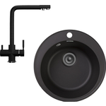 Кухонная мойка и смеситель GranFest Quarz GF-Z08, Ulgran U-016 с сифоном, черная