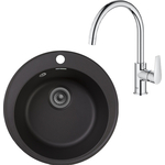 Кухонная мойка и смеситель GranFest Quarz GF-Z08, Grohe BauEdge 31367001 с сифоном, черная
