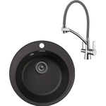 Кухонная мойка и смеситель GranFest Quarz GF-Z08, Lemark Comfort LM3071C-Gray с сифоном, черная