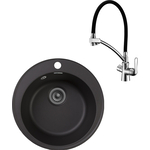 Кухонная мойка и смеситель GranFest Quarz GF-Z08, Lemark Comfort LM3070C с сифоном, черная