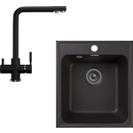 Кухонная мойка и смеситель GranFest Quarz GF-Z17, Ulgran U-016 с сифоном, черная