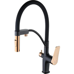 Смеситель для кухни Lemark Bronx с гибким изливом, под фильтр, черный/золото (LM3761BLR)
