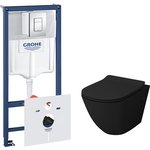 Комплект унитаза Grossman GR-4411 black S Grohe Rapid SL с тонким сиденьем микролифт, черный, клавиша хром