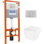 Комплект унитаза BelBagno Due с инсталляцией, с кнопкой хром, сиденье микролифт