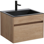 Тумба с раковиной Vincea Chiara 60х48 N.Oak, черная раковина (VMC-2C600NO, VCB-13600B)