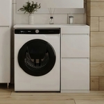 Тумба с раковиной Style line Даллас Люкс 38 (100R) напольная, под стиральную машину, белая эмаль (СС-00002346 + 2000949237459)