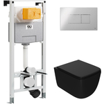 Комплект унитаза Point Меркурий с инсталляцией OLI pneumatic, клавишей Karisma хром глянцевый, сиденье-микролифт, черный (879235pKA00+PN41831BM)