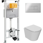 Комплект унитаза Point Виктория с инсталляцией OLI pneumatic, клавишей Karisma хром глянцевый, сиденье-микролифт, белый (879235pKA00+PN41061)