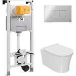 Комплект унитаза Point Вега с инсталляцией OLI pneumatic, клавишей Karisma хром глянцевый, сиденье-микролифт, белый (879235pKA00+PN41711)