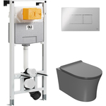 Комплект унитаза Point Вега с инсталляцией OLI pneumatic, клавишей Karisma хром глянцевый, сиденье-микролифт, серый матовый (879235pKA00+PN41711GM)