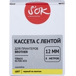 Кассета с лентой Sakura TZE631 для Brother, черный на желтом, 12мм/8м, наклейка