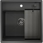 Кухонная мойка Granula KS-5051 с дозатором и ролл-матом, черный матовый