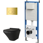 Комплект унитаза Grossman сиденье микролифт, инсталляция, клавиша золото глянцевая, черный матовый (97.4440BMS.01.300)