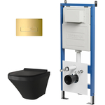 Комплект унитаза Grossman сиденье микролифт, инсталляция, клавиша золото глянцевая, черный матовый (97.4440BMS.03.300)