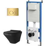 Комплект унитаза Grossman сиденье микролифт, инсталляция, клавиша золото глянцевая, черный матовый (97.4440BMS.05.30M)