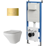 Комплект унитаза Grossman сиденье микролифт, инсталляция, клавиша золото глянцевая, белый (97.4440S.03.300)