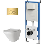 Комплект унитаза Grossman сиденье микролифт, инсталляция, клавиша золото глянцевая, белый (97.4440S.05.30M)