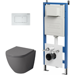 Комплект унитаза Grossman сиденье микролифт, инсталляция, клавиша белая матовая, серый матовый (97.4455GMS.04.01M)