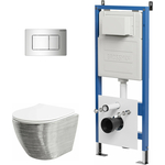 Комплект унитаза Grossman сиденье микролифт, инсталляция, клавиша хром глянцевая, серебро/белый (97.4455SWS.04.10M)