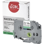 Кассета с лентой S'OK TZES731 для Brother, черный на зеленом, 12мм/8м