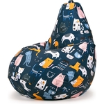 Кресло бескаркасное Mypuff груша, Коты непоседы синие, размер XXXXL- Комфорт, мебельный хлопок