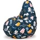 Кресло бескаркасное Mypuff груша, Коты непоседы синие, размер XXXXL- Комфорт, мебельный хлопок
