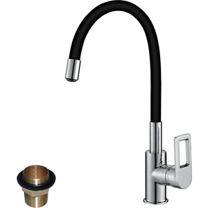 Смеситель для кухни Rossinka Silvermix с гибким изливом хром\черный (Z35-35U-Black)