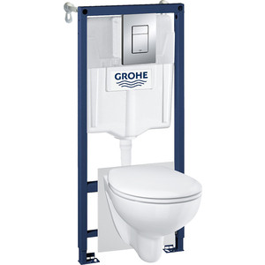Комплект унитаза Grohe Solido унитаз подвесной, с сиденьем микролифт, инсталляция, клавиша хром (39586000)