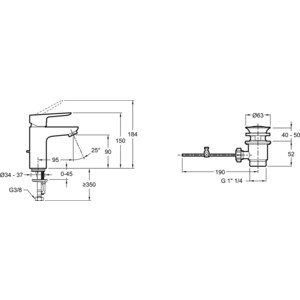 Смеситель для раковины Jacob Delafon Oscar с донным клапаном, хром (E29842-CP)