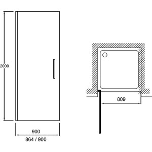 Душевая дверь Jacob Delafon Contra 90x200 прозрачная, хром (E22T90-GA)