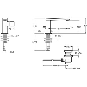Смеситель для раковины Jacob Delafon Composed с донным клапаном, титан (E73050-TT)