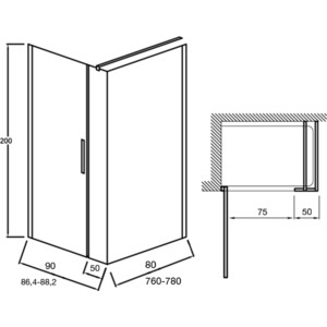 Душевой уголок Jacob Delafon Contra 140x80x200 стекло прозрачное, профиль хром (E22T91-GA, E22L50-GA, E22FT80-GA, E22BW90-GA)