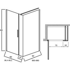 Душевой уголок Jacob Delafon Contra 140x90x200 стекло прозрачное, профиль хром (E22T91-GA, E22L50-GA, E22FT90-GA, E22BW90-GA)