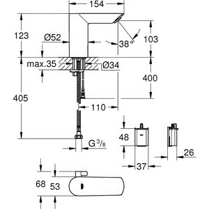 Смеситель для раковины Grohe BauCosmo E, питание от батарейки (36451000)
