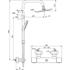 Душевая система Ideal Standard IdealRain Cube с термостатом, хром (A6985AA)