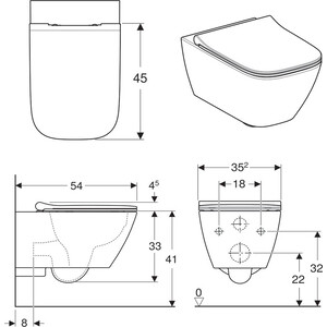 Унитаз подвесной безободковый Geberit Smyle Square Rimfree, с сиденьем микролифт (500.685.01.1)