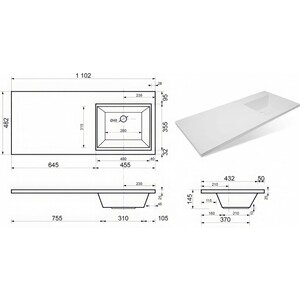 Тумба с раковиной Style line Даллас Люкс 48 (110R) подвесная, под стиральную машину, белая (СС-00000704 + 2000949237466)
