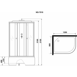 Душевая кабина Niagara NG-7510-14L BLACK 120х80х215 левая