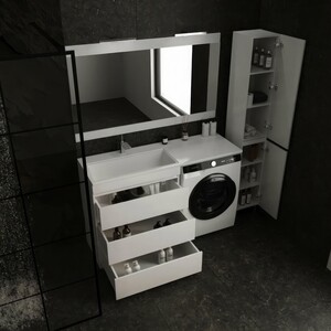 Тумба с раковиной Style line Даллас Люкс 78 (140L) три ящика, под стиральную машину, белая (СС-00002221 + 2000949233543)