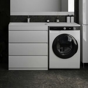 Тумба с раковиной Style line Даллас Люкс 78 (140L) три ящика, под стиральную машину, белая (СС-00002221 + 2000949233543)